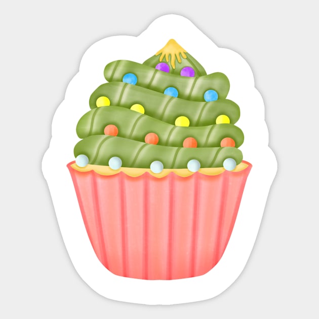 Cute christmas cupcake. Sticker by Onanong art design shop.